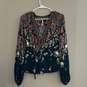 Free People Multicolor Floral Tie-Front Blouse